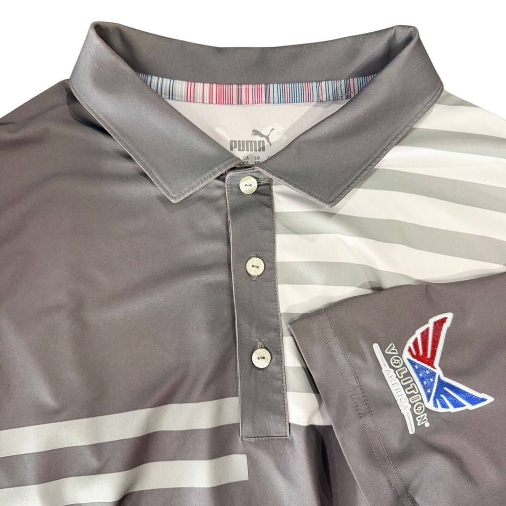 Puma Golf Volition America Heritage Oaks Polo Shirt Mens XL Gray Striped 595814